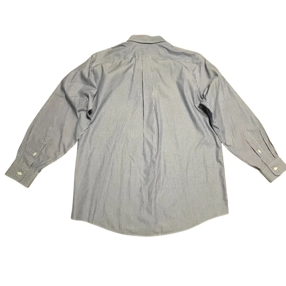 LL Bean Mens Blue White Pinstripe Wrinkle Resistant Shirt 16-33 Traditional‎ Fit
